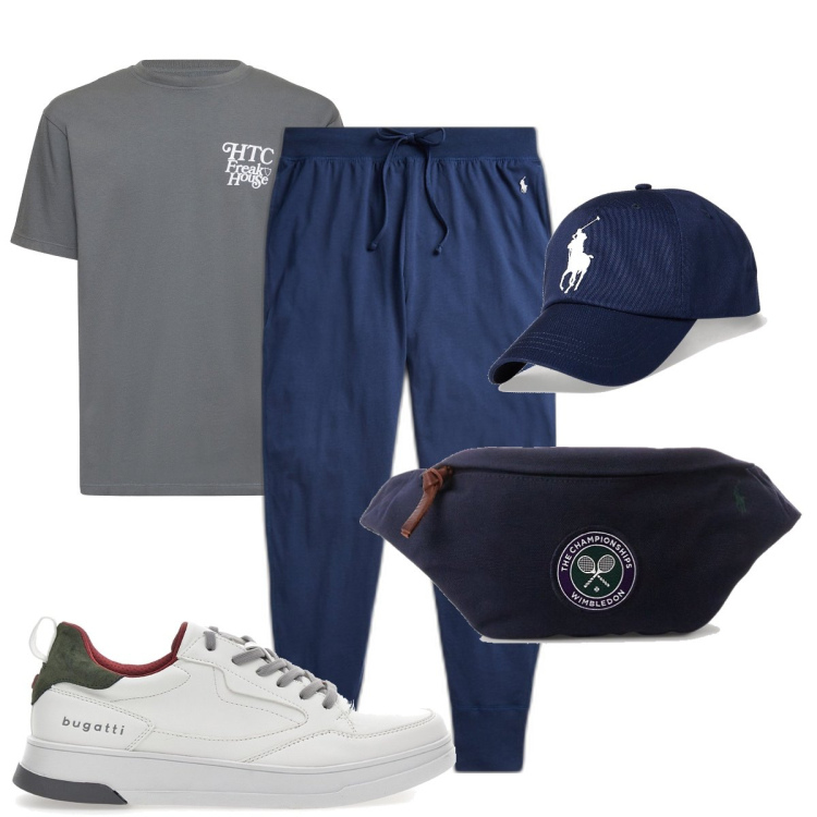 Outfit uomo - Total look #1675484. Stile Casual per Sport. Abbinamento con pantaloni, cappelli, borse sportive, t-shirt, sneakers.
