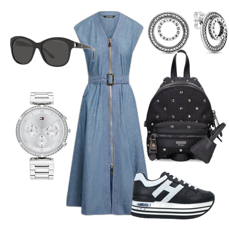 Outfit donna - Total look #1675511. Stile Casual per Tutti i giorni. Abbinamento con sneakers, occhiali da sole, vestiti, orecchini, zaini, orologi analogici.
