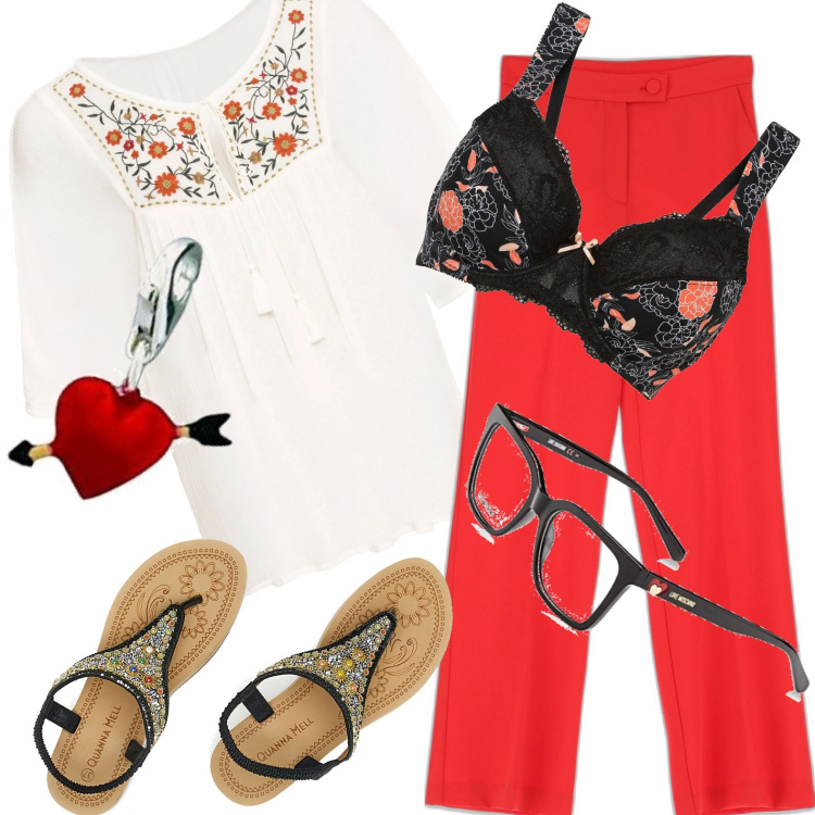 Outfit donna - Total look #1675589. Stile Casual per Tutti i giorni. Abbinamento con tuniche, reggiseni, pantaloni, sandali, occhiali da sole, ciondoli.
