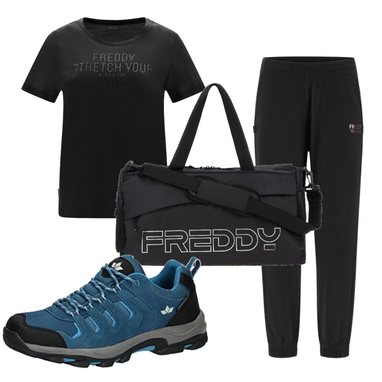 Outfit donna - Total look #1675802. Stile Basic per Sport. Abbinamento con borse sportive, pantaloni, t-shirt, scarpe sportive.