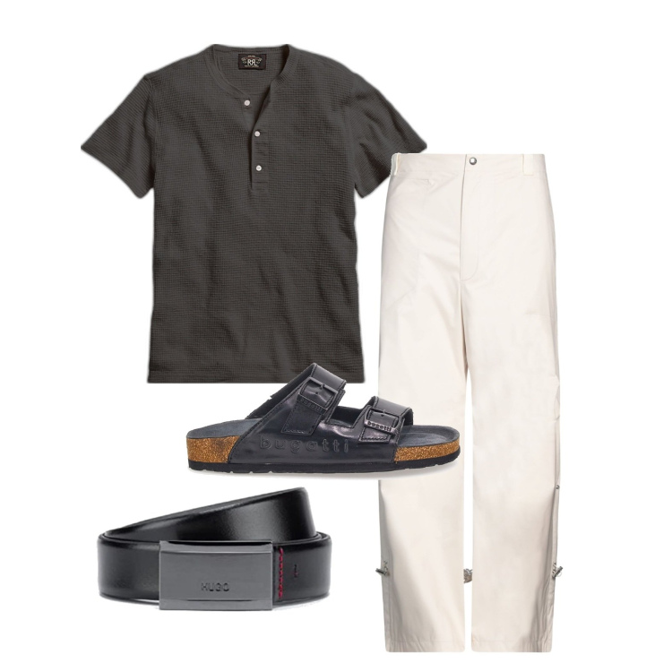 Outfit uomo - Ghost outfitter - luglio. Stile Trendy per Serata speciale. Abbinamento con pantaloni, t-shirt, cinture, sandali.
