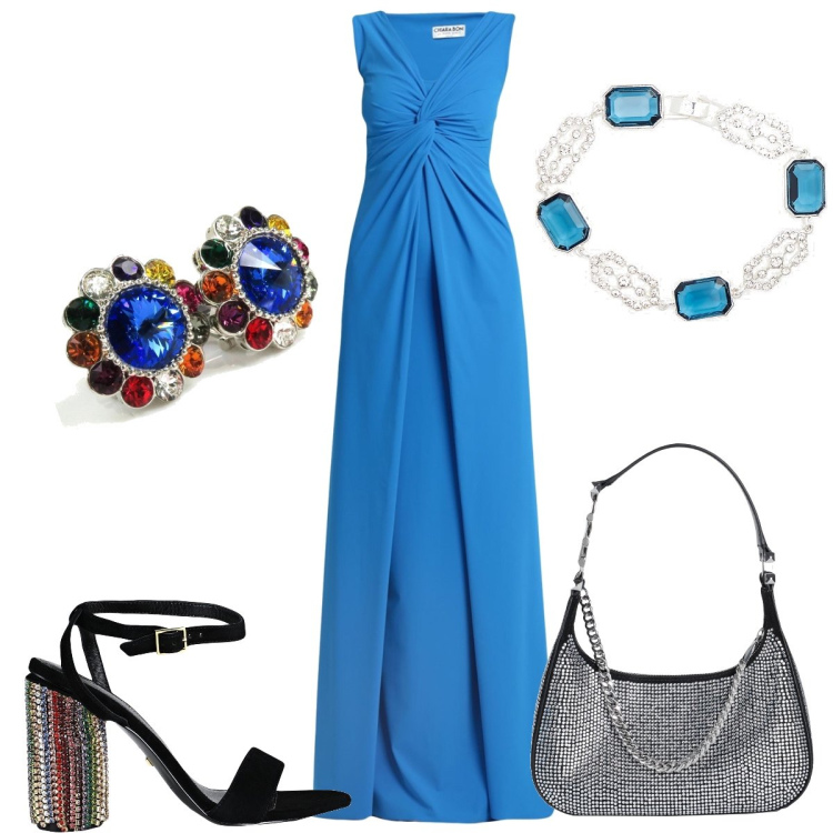 Outfit donna - Total look #1676461. Stile Glamour per Serata fuori. Abbinamento con vestiti lunghi, borse a mano, sandali in pelle, orecchini, braccialetti.