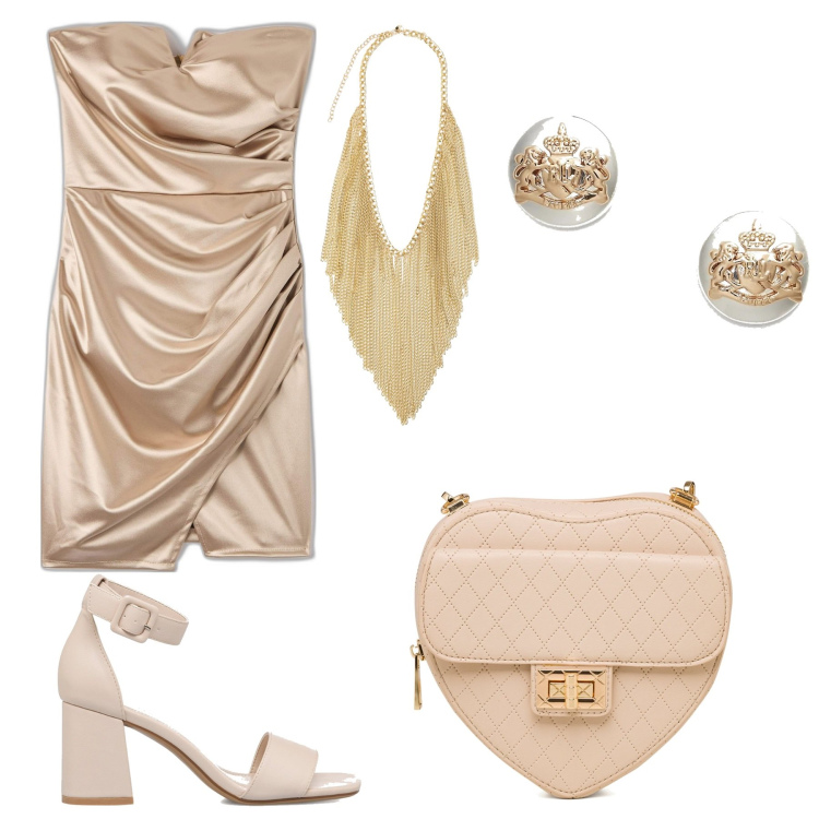 Outfit donna - Mini-tubino. Stile Glamour per Serata fuori. Abbinamento con collane, vestiti, orecchini, sandali in pelle, borse a tracolla.