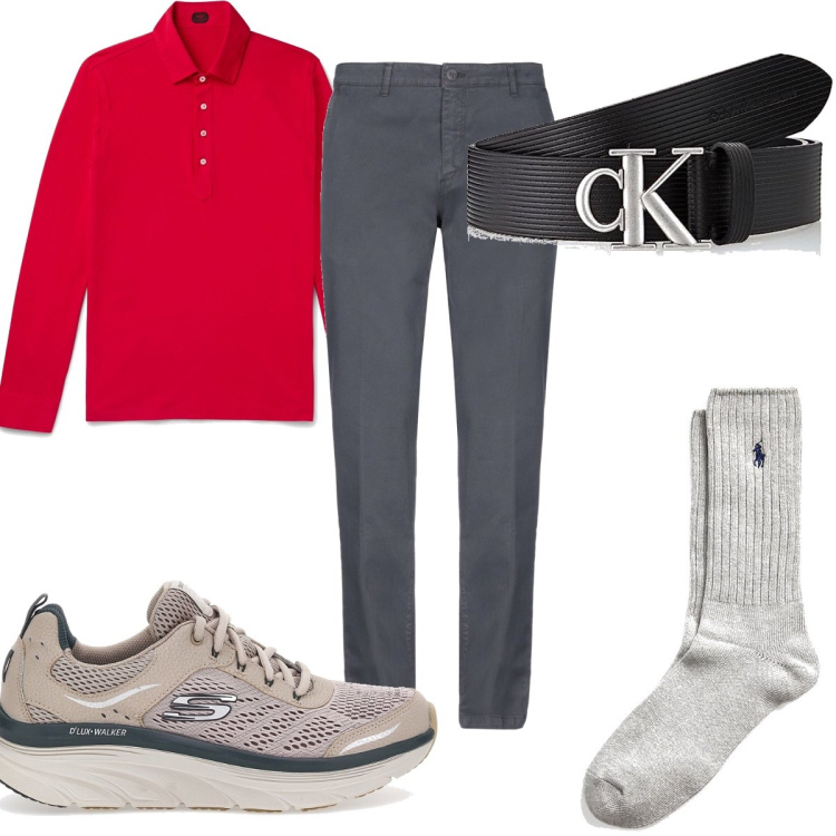 Outfit uomo - Total look #1676513. Stile Trendy per Tutti i giorni. Abbinamento con pantaloni, polo, calzini, sneakers, cinture.