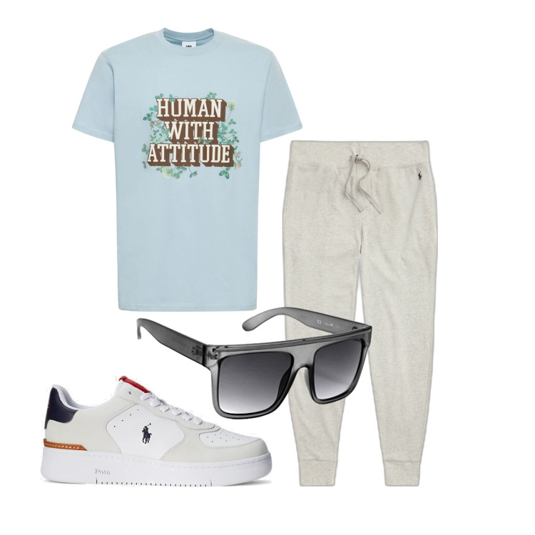 Outfit uomo - Ghost outfitter - luglio. Stile Casual per Tutti i giorni. Abbinamento con pantaloni, sneakers, t-shirt, occhiali da sole.