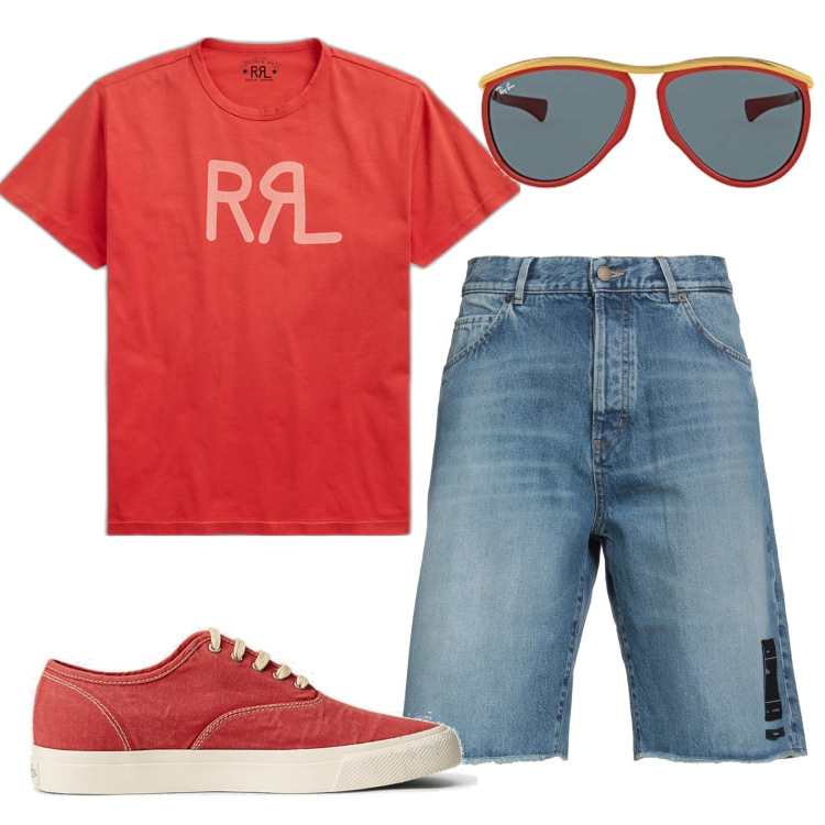 Outfit uomo - Estate in città. Stile Urban per Tutti i giorni. Abbinamento con shorts, sneakers, t-shirt, occhiali da sole.