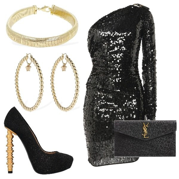 Outfit donna - serena van der voodsen inspo. Stile Chic per Serata fuori. Abbinamento con décolleté, vestiti corti, pochette, orecchini, collane.