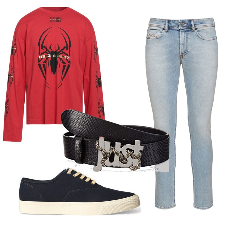 Outfit uomo - Total look #1677186. Stile Casual per Tutti i giorni. Abbinamento con t-shirt, sneakers, cinture, jeans.