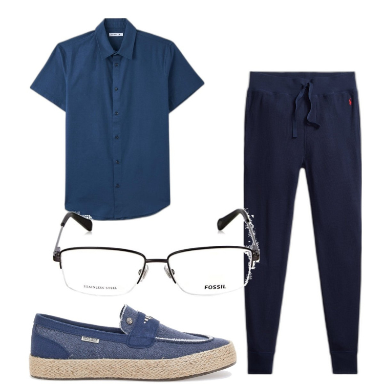 Outfit uomo - Total look #1677251. Stile Casual per Ufficio. Abbinamento con camicie, pantaloni, scarpe stringate, occhiali.