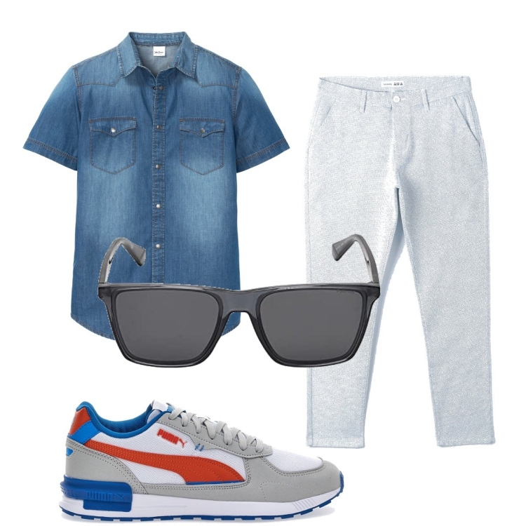 Outfit uomo - Total look #1677294. Stile Casual per Tutti i giorni. Abbinamento con camicie a manica corta, pantaloni, sneakers, occhiali da sole.