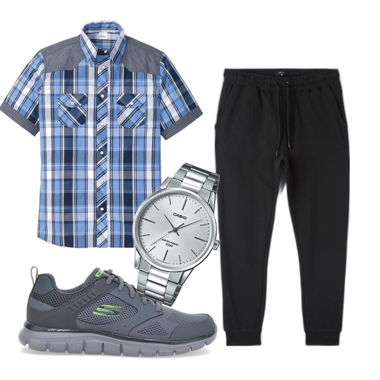 Outfit uomo - Total look #1677315. Stile Casual per Tutti i giorni. Abbinamento con camicie a manica corta, pantaloni skinny, orologi analogici, sneakers.