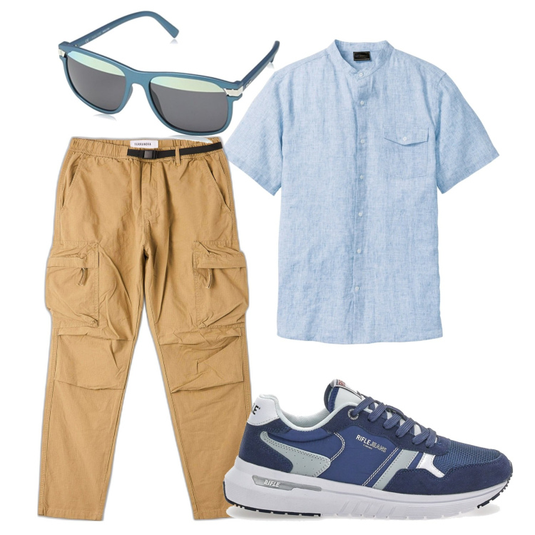 Outfit uomo - I miei cargo. Stile Urban per Tutti i giorni. Abbinamento con camicie a manica corta, pantaloni cargo, occhiali da sole, sneakers.
