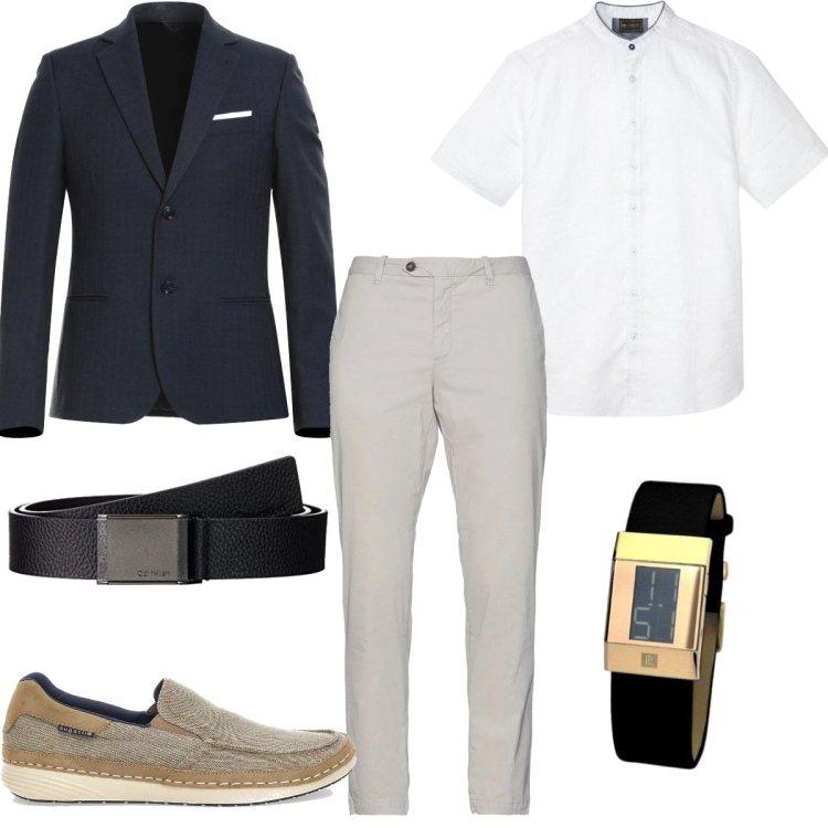 Outfit uomo - Total look #1677553. Stile Business/Elegante per Ufficio. Abbinamento con pantaloni, giacche, cinture, scarpe stringate, orologi, camicie a manica corta.