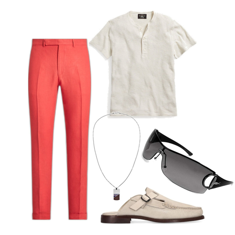 Outfit uomo - Ghost outfitter - luglio. Stile Trendy per Serata speciale. Abbinamento con t-shirt, pantaloni, collane, scarpe stringate, occhiali da sole.