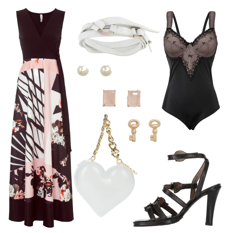 Outfit donna - Glamtastic. Stile Glamour per Serata fuori. Abbinamento con body, vestiti corti, borse a mano, décolleté, braccialetti, orecchini.