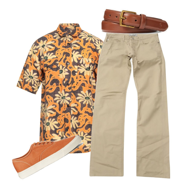 Outfit uomo - Color arancione…è estate!. Stile Trendy per Tutti i giorni. Abbinamento con pantaloni chino, camicie, cinture, sneakers.