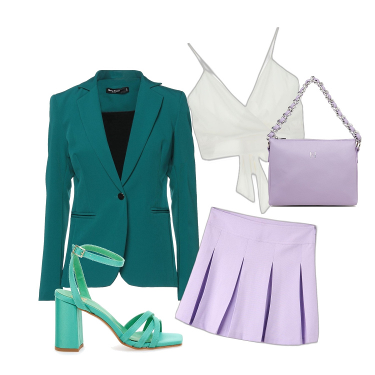 Outfit donna - Total look #1677888. Stile Casual chic per Tutti i giorni. Abbinamento con blazer, gonne, top, borse a tracolla, sandali col tacco.