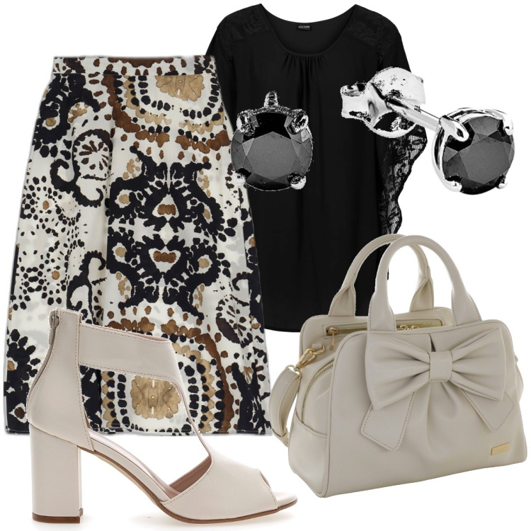 Outfit donna - Total look #1677910. Stile Casual chic per Tutti i giorni. Abbinamento con bluse, gonne longuette, sandali col tacco, orecchini, borse a spalla.