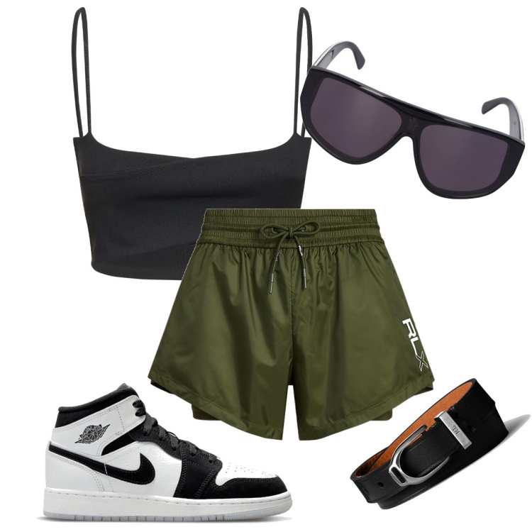 Outfit donna - Gli shorts con coulisse. Stile Sporty chic per Sport. Abbinamento con sneakers, braccialetti, minigonne, top, occhiali da sole.