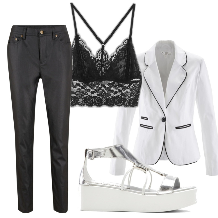 Outfit donna - Total look #1678352. Stile Glamour per Serata fuori. Abbinamento con blazer, sandali col tacco, pantaloni skinny, top.