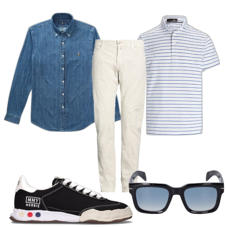 Outfit uomo - Total look #1678459. Stile Trendy per Tutti i giorni. Abbinamento con pantaloni, camicie, polo, sneakers, occhiali da sole.