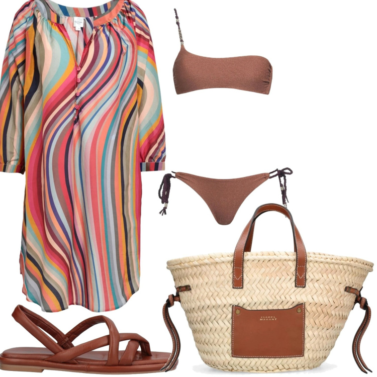 Outfit donna - Giornata in barca. Stile Glamour per Mare. Abbinamento con ciabatte, bikini, vestiti da spiaggia, shopping bag.
