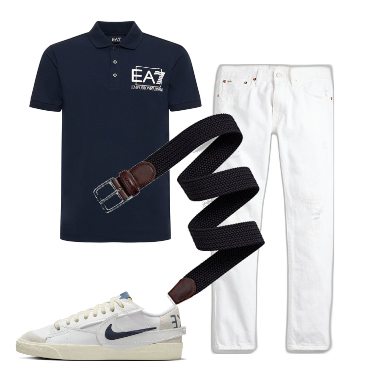 Outfit uomo - In città. Stile Casual per Tutti i giorni. Abbinamento con jeans, sneakers, polo, cinture.