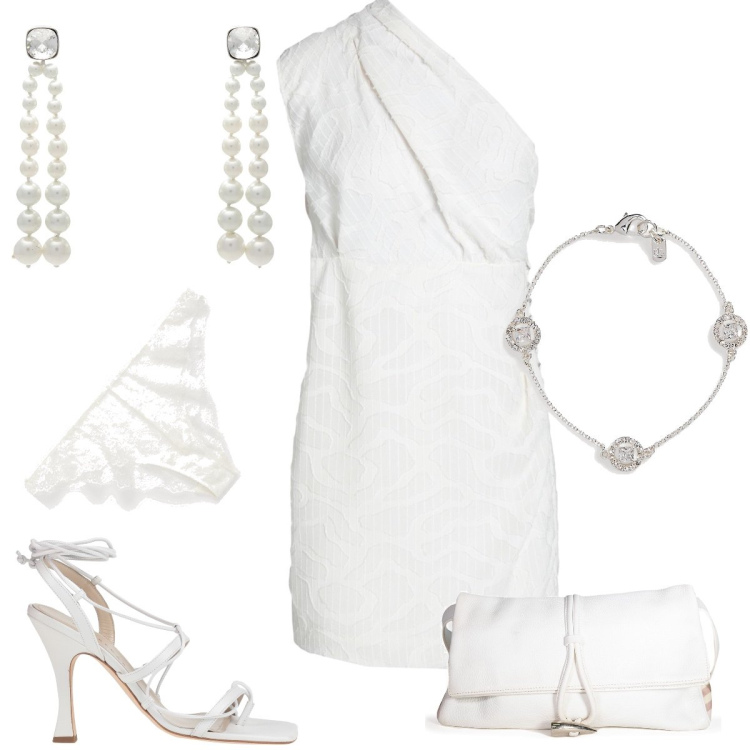 Outfit donna - Total look #1678936. Stile Chic per Cerimonia. Abbinamento con infradito, vestiti corti, borse a spalla, orecchini, braccialetti, perizomi.