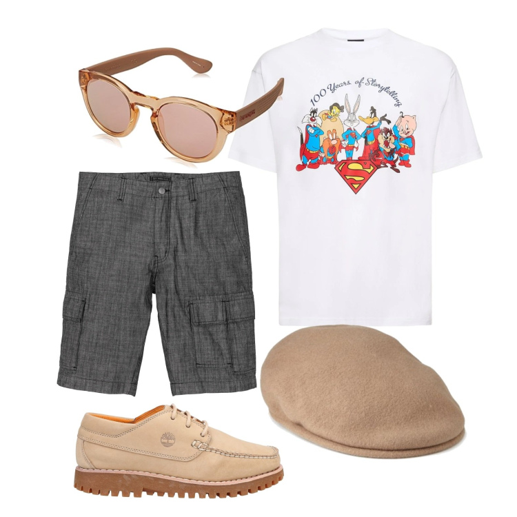 Outfit uomo - Ghost outfitter - luglio. Stile Casual per Tutti i giorni. Abbinamento con bermuda, scarpe stringate, t-shirt, berretti, occhiali da sole.