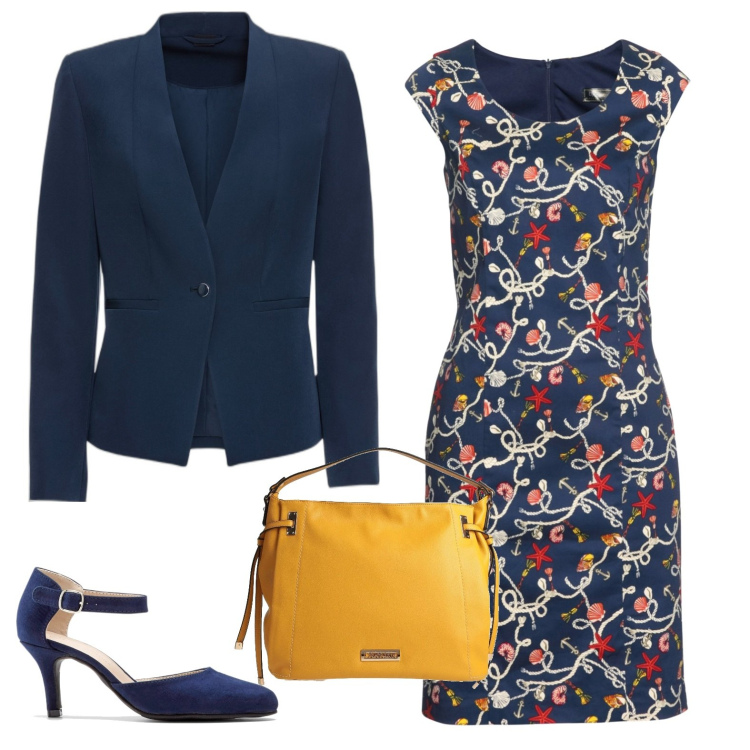 Outfit donna - Al convegno. Stile Bon Ton per Ufficio. Abbinamento con décolleté, blazer, vestiti a tubino, borse a mano.