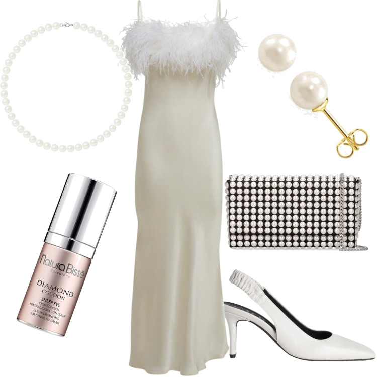 Outfit donna - Serata speciale. Stile Chic per Serata fuori. Abbinamento con décolleté, vestiti midi/longuette, orecchini, correttori, collane, pochette.