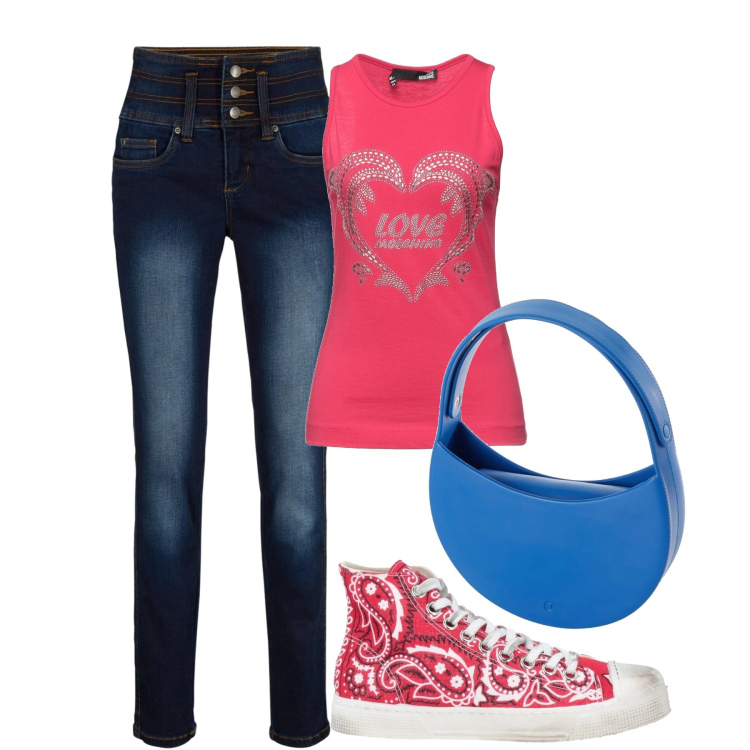 Outfit donna - Total look #1679291. Stile Casual per Tutti i giorni. Abbinamento con sneakers, canottiere, jeans, borse a spalla.