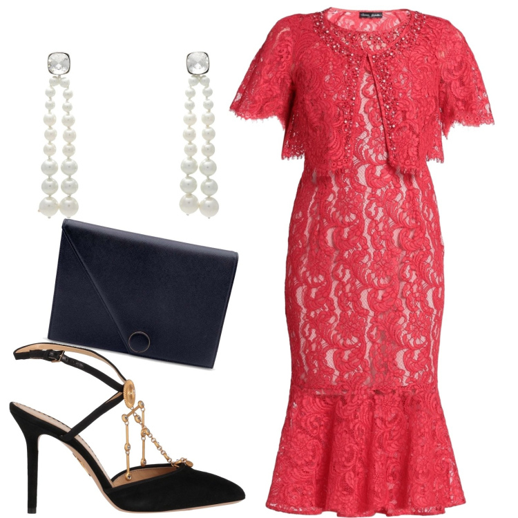 Outfit donna - Tanto pizzo. Stile Chic per Cerimonia. Abbinamento con vestiti, orecchini, borse a mano, décolleté.