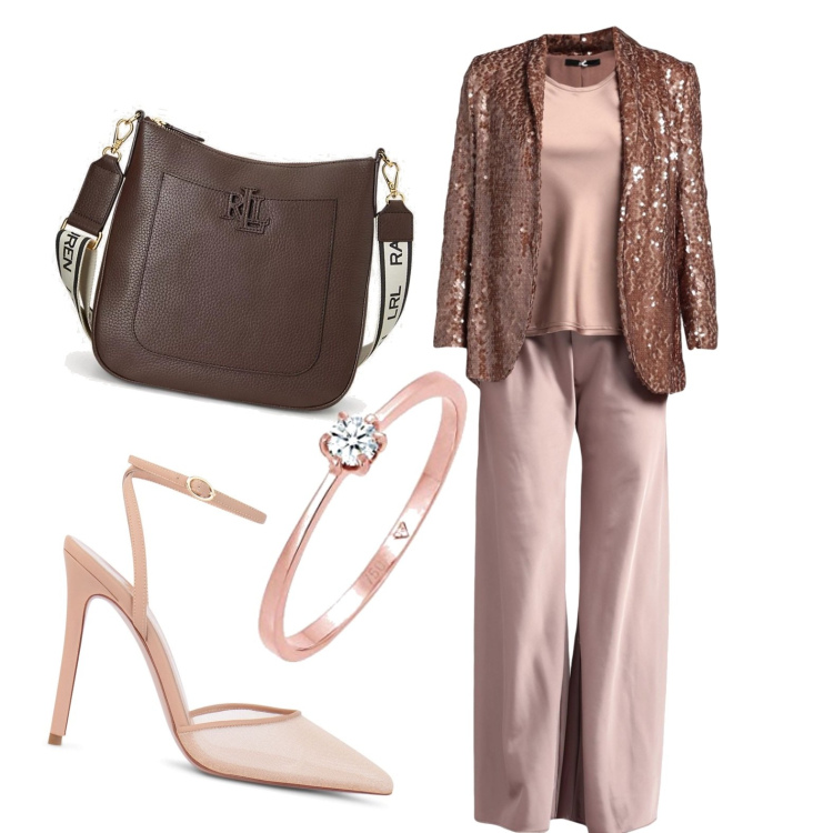 Outfit donna - L\'invitata. Stile Chic per Cerimonia. Abbinamento con vestiti, borse a tracolla, anelli, décolleté.