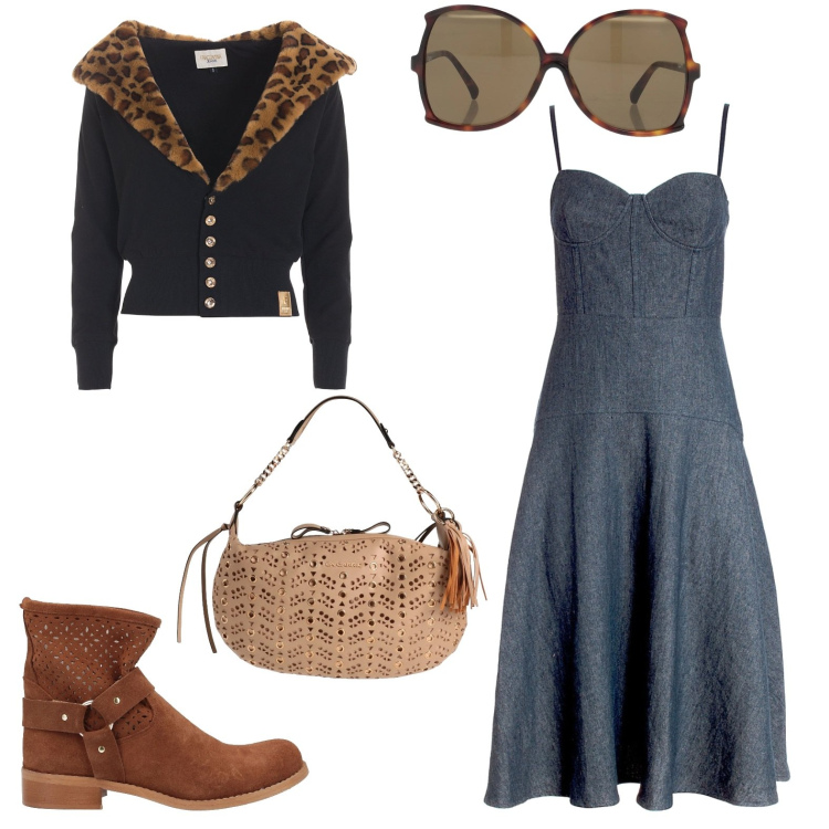 Outfit donna - Il leocardigan. Stile Trendy per Serata fuori. Abbinamento con stivaletti, borse a spalla, occhiali da sole, vestiti midi/longuette, felpe con cappuccio.