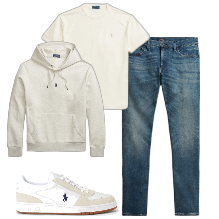 Outfit uomo - Ralph Lauren. Stile Casual per Tutti i giorni. Abbinamento con t-shirt, scarpe sportive, jeans, felpe con cappuccio.