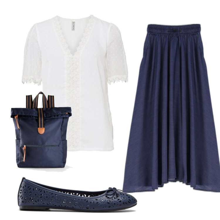 Outfit donna - Te\' con le amiche. Stile Bon Ton per Tutti i giorni. Abbinamento con zaini, ballerine, bluse, gonne lunghe.