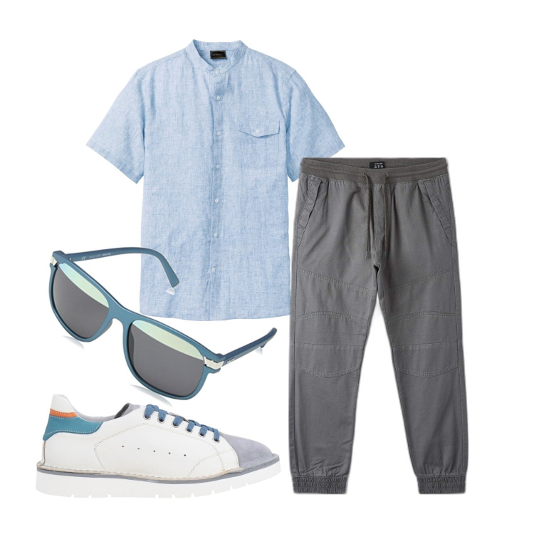 Outfit uomo - Ghost outfitter - luglio. Stile Casual per Tutti i giorni. Abbinamento con camicie a manica corta, sneakers, pantaloni, occhiali da sole.