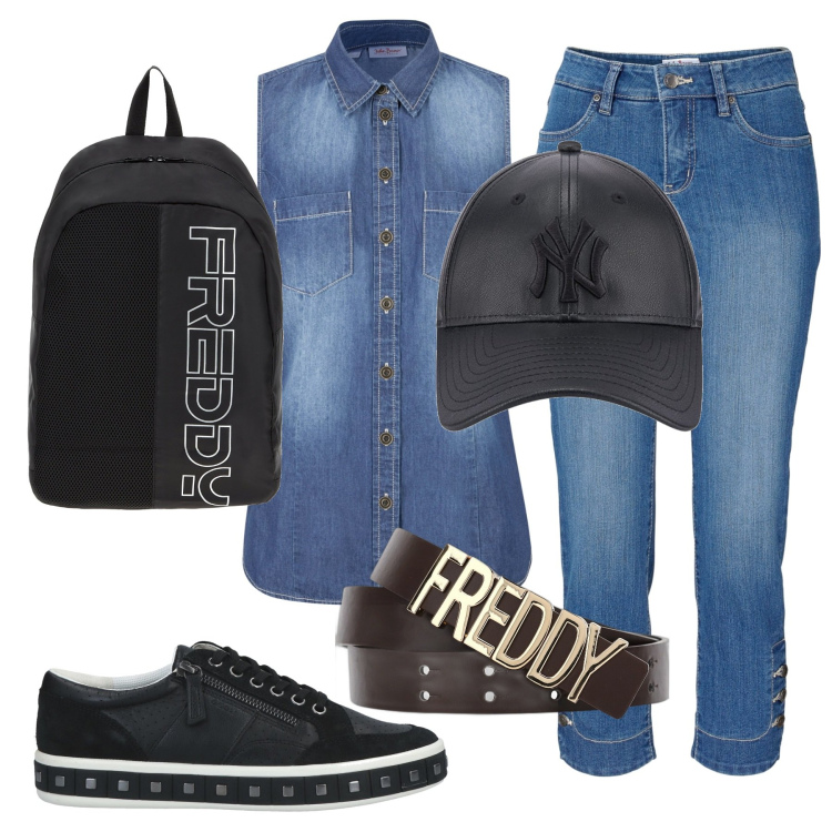 Outfit donna - La camicia jeans. Stile Trendy per Mare. Abbinamento con jeans slim fit, camicie, sneakers, zaini, cinture, cappelli.