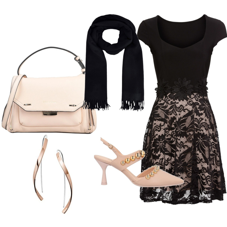 Outfit donna - A cena fuori. Stile Chic per Serata fuori. look ideale per Tall. Abbinamento con vestiti corti, décolleté, borse a mano, sciarpe, orecchini.