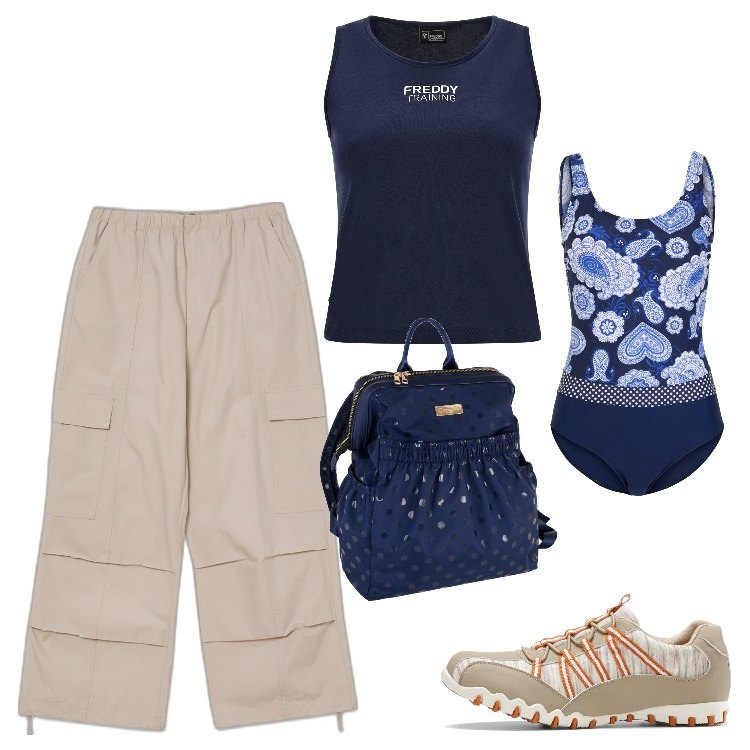 Outfit donna - Total look #1679907. Stile Romantica per Tutti i giorni. Abbinamento con costumi interi, sneakers, pantaloni cargo, top, zaini.