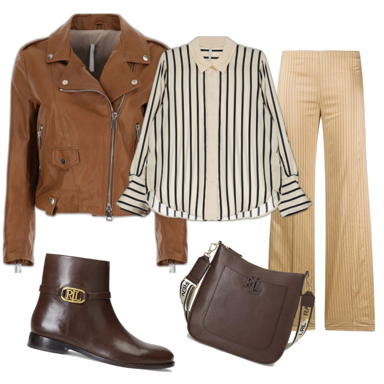 Outfit donna - Promenade a\' Paris. Stile Casual chic per Tutti i giorni. Abbinamento con pantaloni a palazzo, giacche, camicie, borse a tracolla, stivaletti.