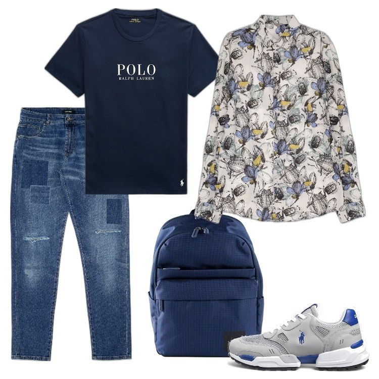 Outfit uomo - Total look #1680120. Stile Casual per Tutti i giorni. Abbinamento con camicie, jeans, t-shirt, sneakers, borse sportive.