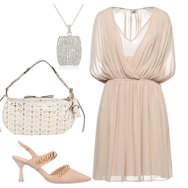 Outfit donna - Cerimonia estiva. Stile Chic per Cerimonia. Abbinamento con décolleté, vestiti corti, borse a spalla, ciondoli.