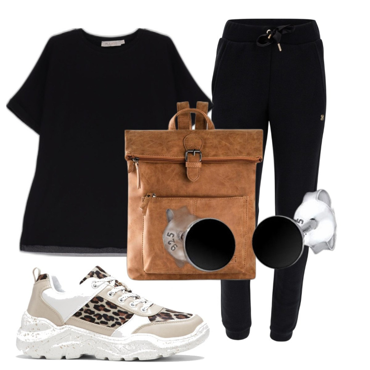 Outfit donna - Total look #1680218. Stile Sporty chic per Tutti i giorni. look ideale per Tall. Abbinamento con zaini, sneakers, t-shirt, pantaloni, orecchini.