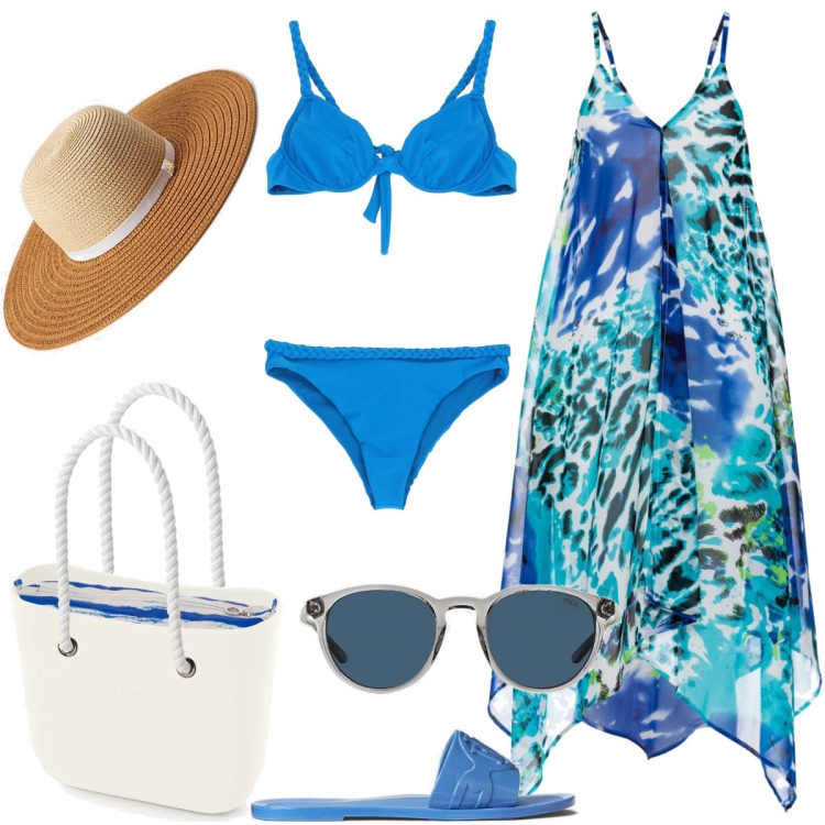 Outfit donna - Total look #1680281. Stile Trendy per Mare. Abbinamento con vestiti da spiaggia, costumi, occhiali da sole, ciabatte, cappelli, borse a spalla.