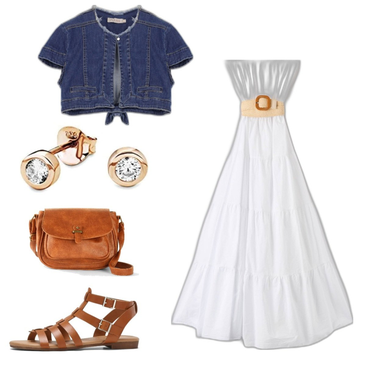 Outfit donna - Shopping. per Tutti i giorni. Abbinamento con borse a tracolla, sandali, vestiti lunghi, giacche, orecchini.