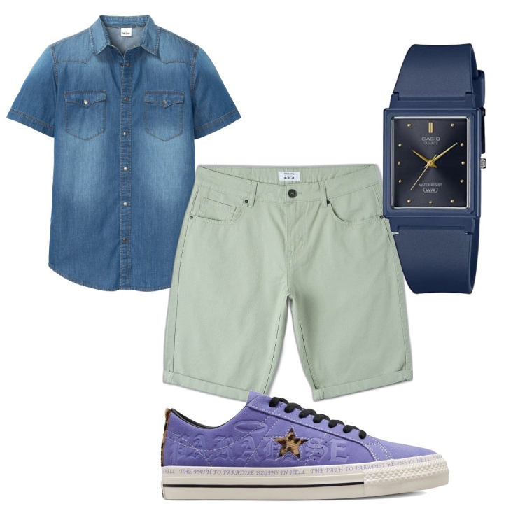 Outfit uomo - Total look #1680453. Stile Casual per Tutti i giorni. Abbinamento con camicie a manica corta, pantaloni, sneakers, orologi.