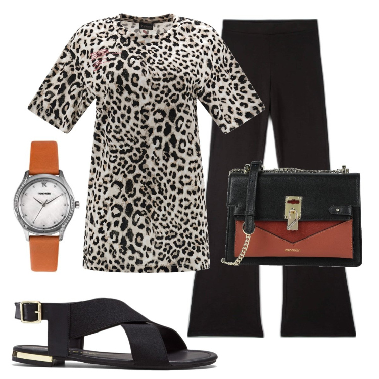 Outfit donna - Total look #1680568. Stile Casual chic per Tutti i giorni. look ideale per Tall. Abbinamento con sandali, borse a tracolla, leggings, t-shirt, orologi.