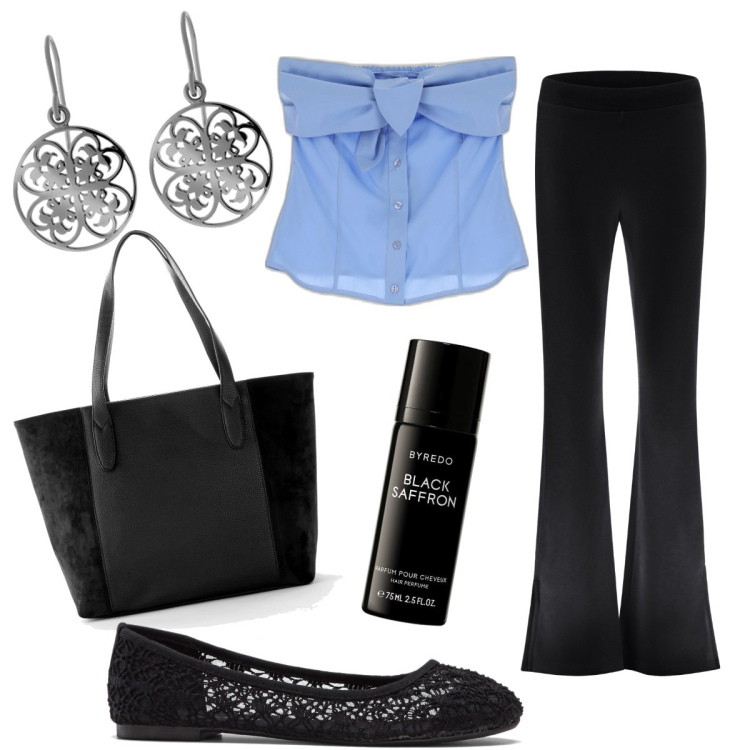 Outfit donna - Total look #1680623. Stile Casual chic per Serata fuori. look ideale per Tall. Abbinamento con shopping bag, ballerine, top, pantaloni, orecchini, profumi.